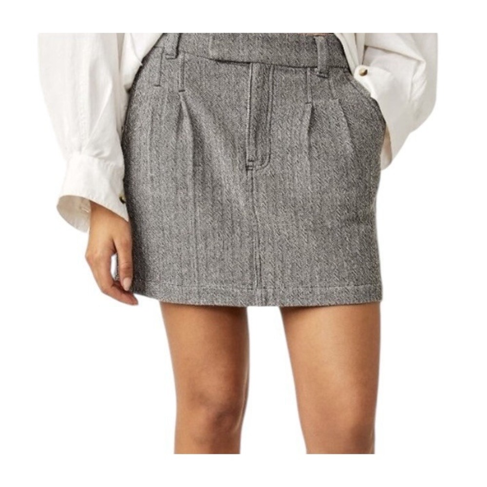 Free‎ People Mini Skirt Women's Size 4 Gray Pop Preppy Festival Elastic Waist